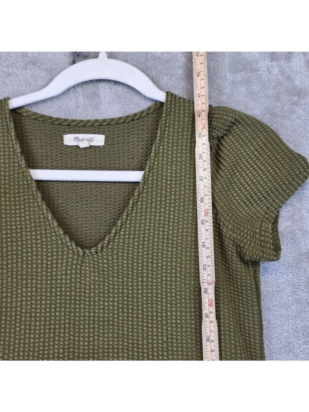 Madewell Dress Womens XXS Green Knit V Neck Puff Sleeve Tiered Trapeze Midi